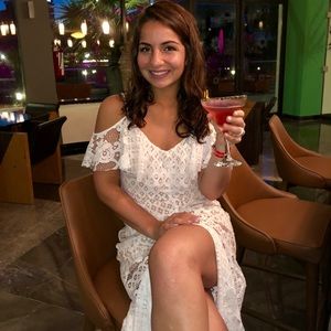 White lace off the shoulder maxi